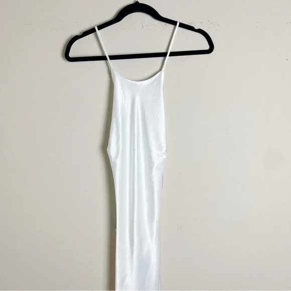 Bardot Slip Dress Large US 8 Mila Cowl Back Orchid White Midi Slit Satin Bridal - Picture 3 of 11